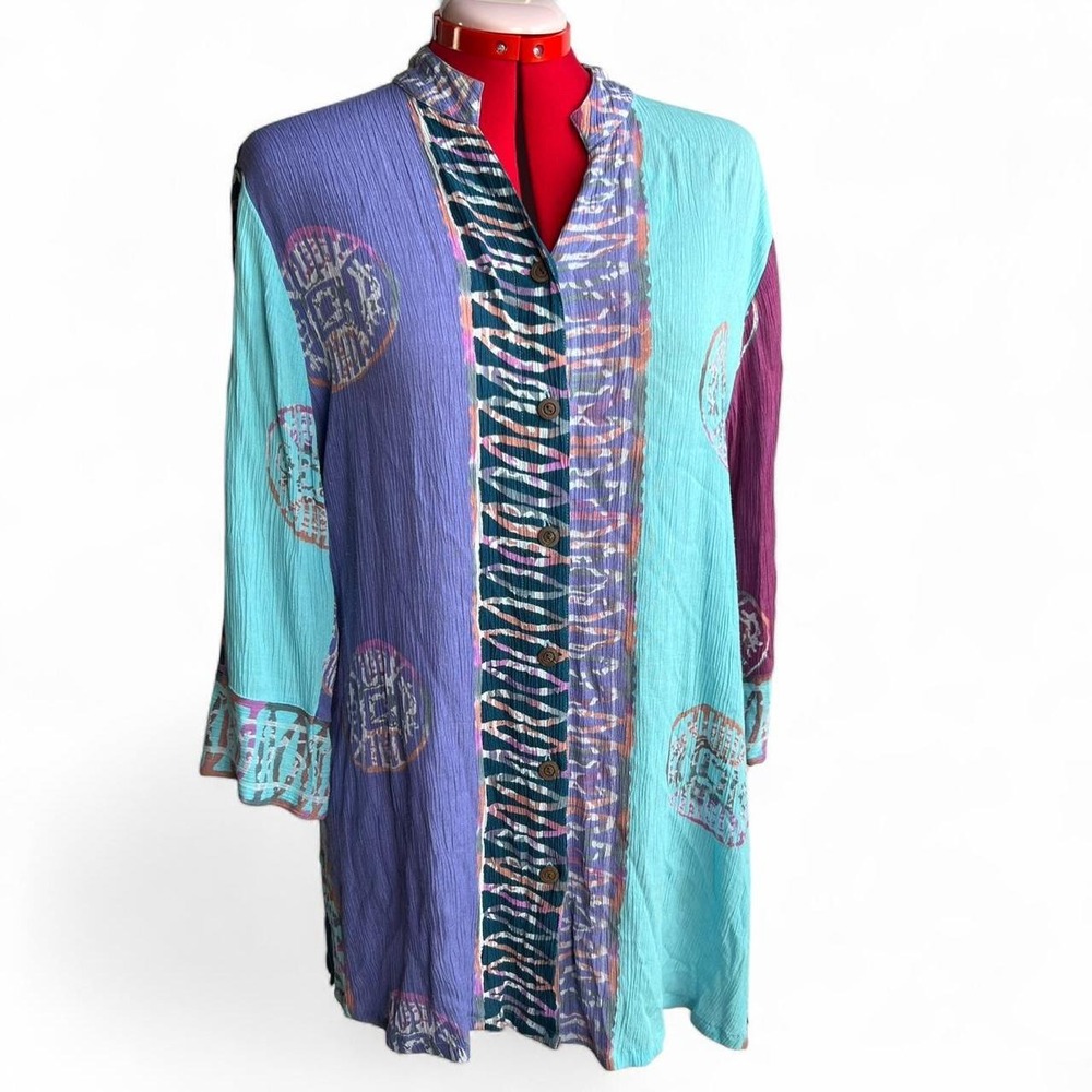 Soft Surroundings Purple & Blue Seashell Tunic Beach Coverup Vacation Size XL